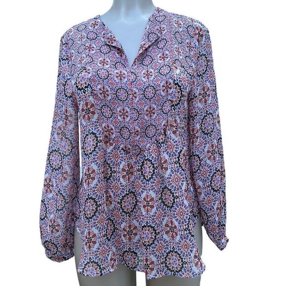 Violet + Claire Tunic Blouse Women's Medium Multicolor Keyhole Long Sleeves - Picture 1 of 15